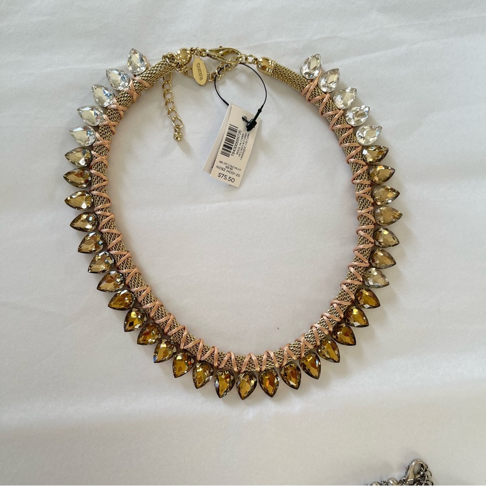 Chico’s Gold and Silver Crystal Necklace Statement Maximalist Choker